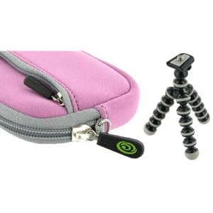 Neoprene Sleeve Case (Lilac) and Premium Tripod for Fujifilm FinePix JV100 12 MP Digital Camera Blue