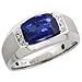 10 Karat Weissgold Herren Comfort Fit Ring (mattierte Kanten), mit Brilliantschliff Diamanten & Fantasieschlif erschafene Blau Saphir Stein, (10mm) breit