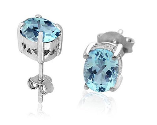 Sterling Silver Blue Topaz Oval Earrings