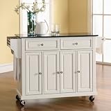 Crosley Furniture Solid Black Granite Top Kitchen Cart in White Finish