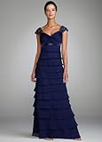 David's Bridal Long Tiered Iridescent Chiffon Gown Style 2181, Midnight, 8