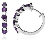 Sterling Silver Amethyst Hoop Earrings