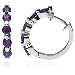 Sterling Silver Amethyst Hoop Earrings