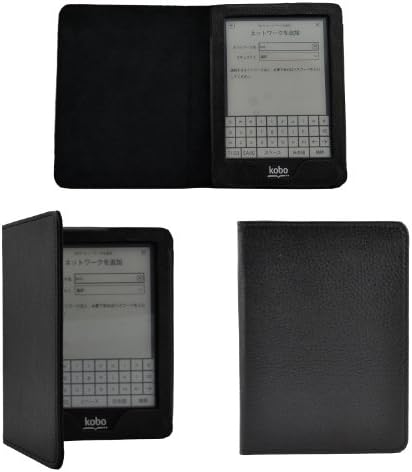 Premium Folio Leather Cover with Auto Wakeup Sleep Mode for KOBO eReader GLO Edition (Black)