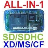 Mini All-in-1 Memory Card Reader Blue Compatible with: Secure Digital: miniSD (with adapter), microSD/TransFlash (with adapter), Compact Flash: CF I, CF II, CF Ultra II, MicroDrive, xD Picture Cards, Memory Stick: Memory Stick, Memory Stick Pro, Memory Stick Duo, Multimedia Card: MMC I, MMC II, RS-MMC, HS-MMC - Compatible with Sony, SanDisk, Toshiba, Lexarby Unknown