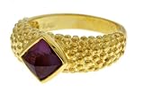 14K Yellow Gold over .925 Sterling Silver Designer Beaded Ring With 7.5mm Rhodalite