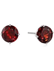 14k White Gold 6mm Round Garnet 4-Prong Stud Earrings