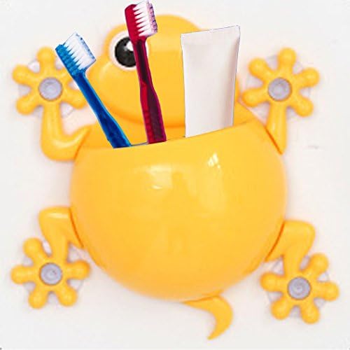 Kikkios Creative Cute Lovely Cartoon Animal Wall Stick Mount Climbing Gecko Toothbrush Toothpaste Makeups Tool Pencil Hanging Holder Suction Cup Kids Bathroom Office Organizer Decor - Yellow (1pc)