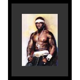 50 Cent (Shirtless) Music Gold Wood-Mounted Poster Print - 11" X 17"
