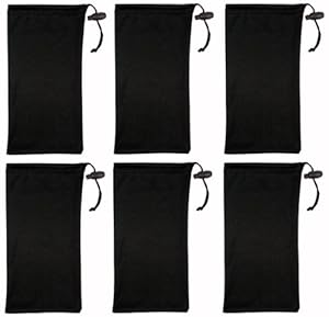 Six (6) Black Microfiber Cleaning and Storage Pouch / Sack / Cases for Sunglasses and Eyeglasses