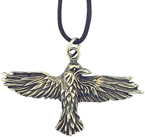 Soaring Celtic Raven 1 3/4 Inch Silver Tone Pendant on Cord Chain