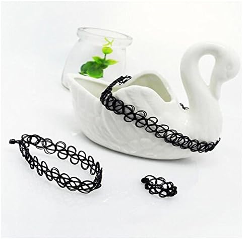 3 x Choker Necklace Black Set | Tatto Henna Jewelry Neckless Set of 3 Neckless Bracelet and ring|Black Vintage Gothic Stretch (Elastic) Choker Collar Necklace 80¡äs 90¡äs