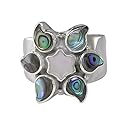 Stering Silver Paua Shell and Mother-of-Pearl Flower Ring by Sajen