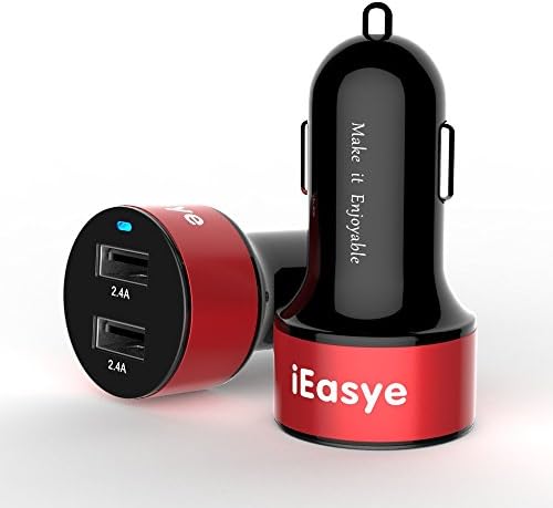Car Charger,iEasye 24W 2-Port Dual USB Port 5V 4.8A Rapid USB Car Charger for Apple iPhone 6,iPhone 6 Plus,iPhone 5S,5C,5,4S,4,iPad Mini 3,2 Retina,iPad Air 4,3,2,iPod Touch,Samsung Galaxy S5,S4,Samsung Note 4,Note 3,Tab 4 3 2 7.0 8.0 10.1,S 8.4 10.5,LG Optimus G3 / G2 / G Flex / G Pro 2, HTC One M8 Eye / M7 /M4, Nexus 6 / 5 / 4 /7/8Nexus,HTC One, One 2 M8,HTC Desire 820,LG G3,MOTO,Blackberry,and Other Smart Device.(2 Years Warranty) (Red+Black)