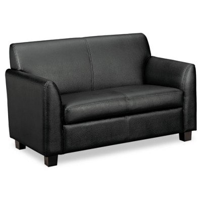 Basyx Tailored Leather Reception Two-Cushion Loveseat, 53-1/2W X 28-3/4D X 32H, Black