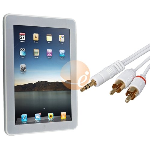 Clear White Silicone Skin Case + Audio Stereo Link Y Cable for Apple iPad 16GB / 32GB / 64GB