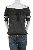 DV & DN Embroidered Smocked Boho Peasant Blouse Bohemian Top Black
