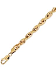 14K Solid Yellow Gold D.C. Rope Chain Bracelet 7mm (17/64 in.) - 8.5 in.