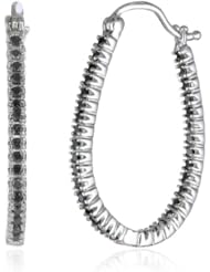 10K White Gold Black Diamond Oval Hoop Earrings (1.00 cttw)