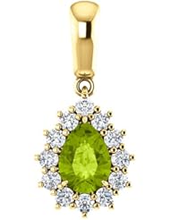 18K Yellow Gold 7.00x5.00mm Pear Cut Peridot and Diamond Pendant -- LIFETIME WARRANTY