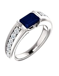 Platinum 7.00x5.00mm Emerald Cut Sapphire and Diamond Ring -- LIFETIME WARRANTY