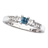 3 Princess Cut Diamond Anniversary Ring 1/2 ct. in 14K White Gold with Blue Center Diamond