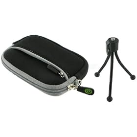 Sleeve Case (Black) and Tripod for Sony Cybershot DSC-W180 Digital Camera Red