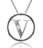 Sterling Silver Alphabet Initial Letter V Diamond Pendant Necklace (HI, I1-I2, 0.05 carat) - All 26 Letters Available