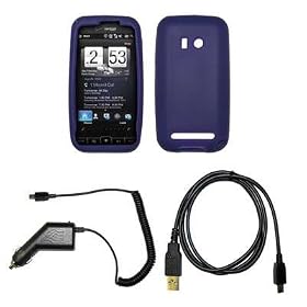 Premium Purple Soft Silicone Gel Skin Cover Case + Rapid Car Charger + USB Data Sync Charge Cable for HTC Imagio