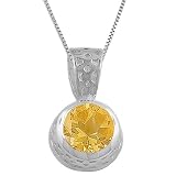 2.1 Carats Round-Shape Citrine Sterling Silver Pendant With 18 Box Chain