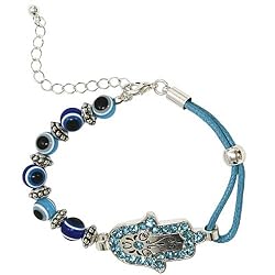 Silvertone and Blue Hasma and Evil Eye Bracelet Fashion Jewelry