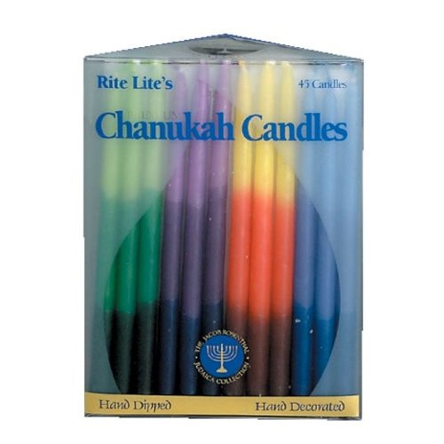 Rite-Lite Judaica Hand-Dipped Rainbow 6.25-Inch Chanukah Candles, Box of 45