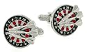 Rhodium plated and enamel darts and dartboard cufflinks