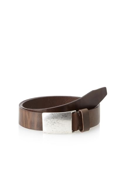 John Varvatos Collection Men’s Italian Leather Belt with Hammered Plaque