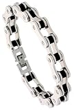 Solid Link Surgical Steel & Rubber Bicycle Chain Bracelet 7/16" (11 mm) wide