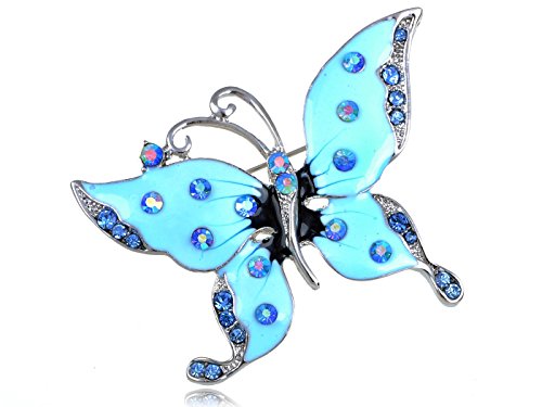 Sky Blue Enamel Spring Butterfly Sapphire Crystal Rhinestone Costume Pin Brooch