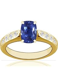 18K Yellow Gold Cushion Cut Blue Sapphire Ring With Sidestones
