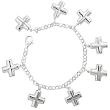 Sterling Silver Cross Pendant Bracelet, 7/8 (22mm) wide