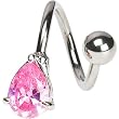 Pink Cubic Zirconia Tear Drop Spiral Twister Belly Ring