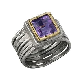 14K Gold and Silver Ribbed Amethyst Ring