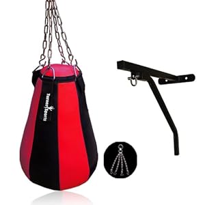 Cowhide Leather Pear Shape Maize Bag Kickboxing Punch Bags Filled With Free Chain And Punchbag Wall Bracket Heavy Duty Metal 2 Pieces With Complete Fitting Red Black 2 Ft