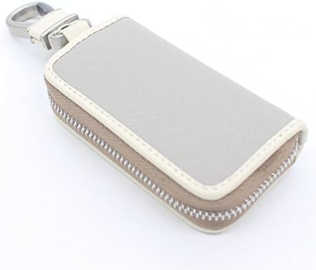 1x DongZhen Auto Car Key Chain Holder Bag PU Leather Key Bag for BMW Etc Universal Fashionable Wood Brown Pattern Surface Keychain Accessories (Gray)