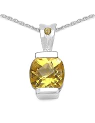 1.50 Carat Genuine Citrine Sterling Silver Pendant Necklace. 18"