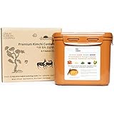 Crazy Korean Cooking Premium Kimchi, Sauerkraut Fermentation and Storage Container with Inner Vacuum Lid, Sandy Brown, 0.9 gallon (3.4 L)