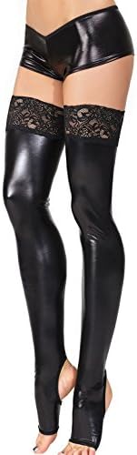 Darque Women's Black Toeless Wet Look Lace Top Stockings (Queen-Size)