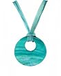 Necklace - N237 - Large Round Shell (2-1/2") hung on 5-Strand Organza Cord ~ Teal