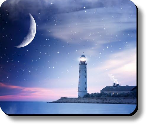 Decorative Mouse Pad Art Print Lighthouse Under Starry Sky