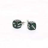 10mm Dice Post Earrings, Translucent Green w/White