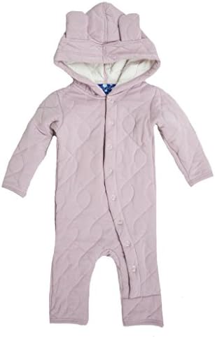 KicKee Pants Little Girls Quilted Hoodie Coverall with Ears, Sweet Pea, 3- 6 Months