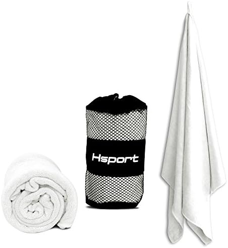 Premium Quality Microfiber Sports Towel by HSport- Multi Uses- Ideal For Gym Workouts, Camping, Travel, Hot Yoga and More.. (White)